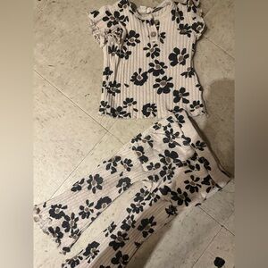 Floral Ribbed Top and Pants Set